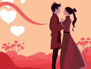 Flat color illustration for Qixi Valentine's Day