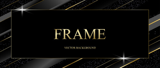 Luxury frame background for invitation card. Gold and black lines on a dark background, elegant geometric shape. Premium illustration design for gala concert, invitation card.Vector illustration.