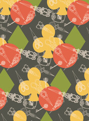 Seamless pattern with card symbols and scissors the grey background