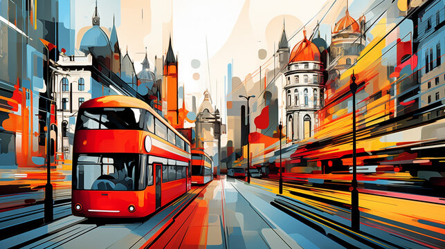 Abstract london city illustration with big clock tower