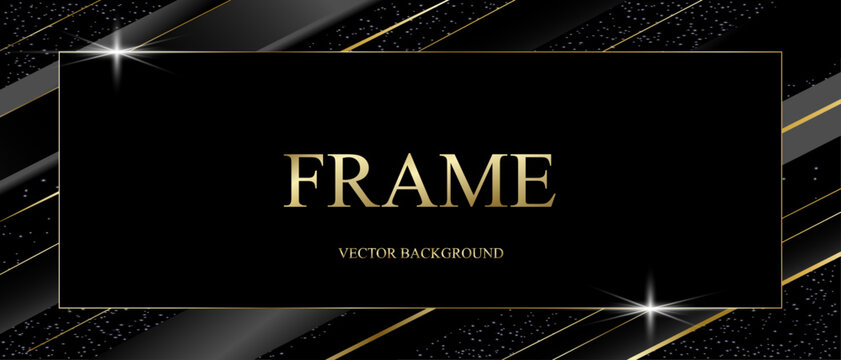 Luxury frame background for invitation card. Gold and black lines on a dark background, elegant geometric shape. Premium illustration design for gala concert, invitation card.Vector illustration.