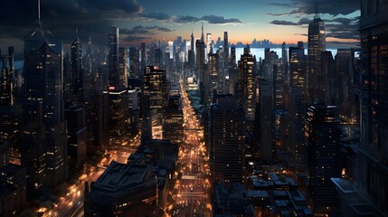 Aerial view of New York City at sunset. 3D Rendering