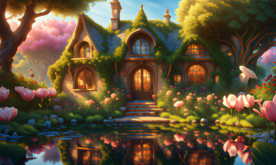 Fototapeta premium buntes Gartenhaus, gen ai