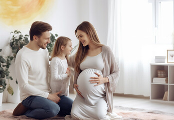 Portrait of a family with a young pregnant woman - Powered by Adobe