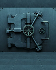 Bank vault industrial safe steel casino door banking locked security 3d illustration render digital rendering - 667610618