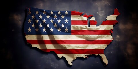 american flag on map