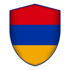 Armenia flag in shield shape. Vector illustration.