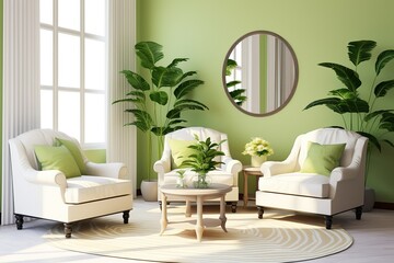 Modern interior with elements of greenery