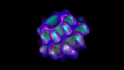 Three 3D ultraviolet pixelated cogwheels rotating with different speed. Abstract concept of artificial intelligence, teamwork or digital twin technology. Looped animation of gearbox mechanism model