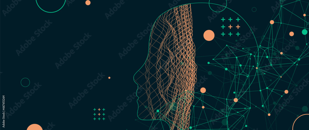 Aufkleber outline of a human head with an abstract wave. plexus effect.