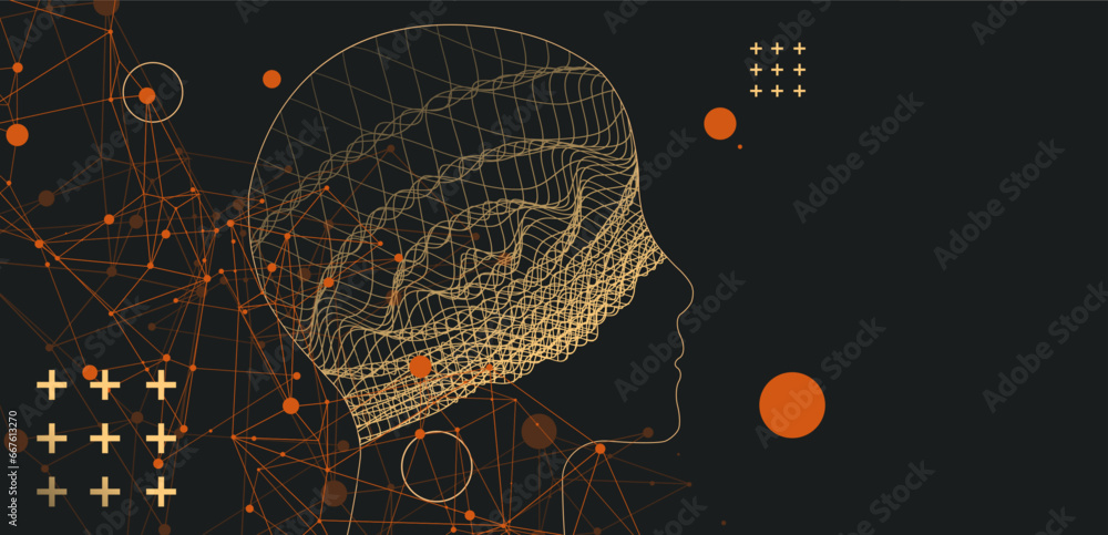 Aufkleber outline of a human head with an abstract wave. plexus effect.