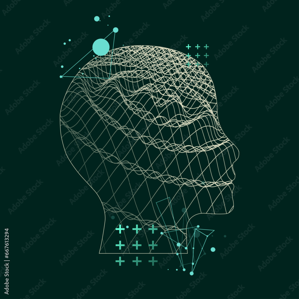 Aufkleber Outline of a human head with an abstract wave. Plexus effect.
