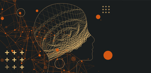 Outline of a human head with an abstract wave. Plexus effect.