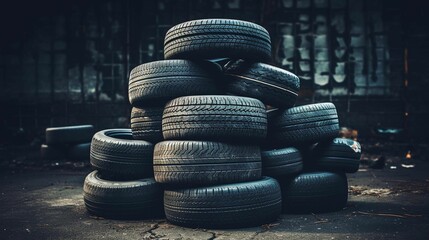 AI generated illustration of a pile of old tyres - obrazy, fototapety, plakaty