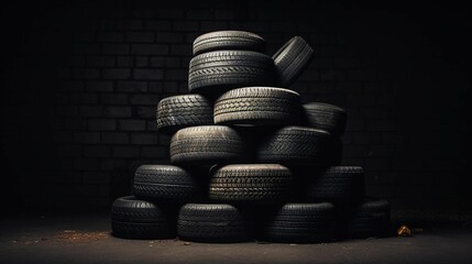 AI generated illustration of a pile of old tyres
