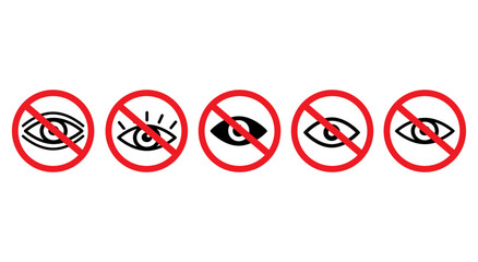 Prohibition Sign Eye Watch Forbidden Icon Set | Eyes See Look Prohibition Signs Sight Prohibited Vector - obrazy, fototapety, plakaty