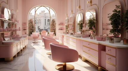 Fototapeta na wymiar Luxury pink beauty salon, Hairdressing And Beauty Salon.