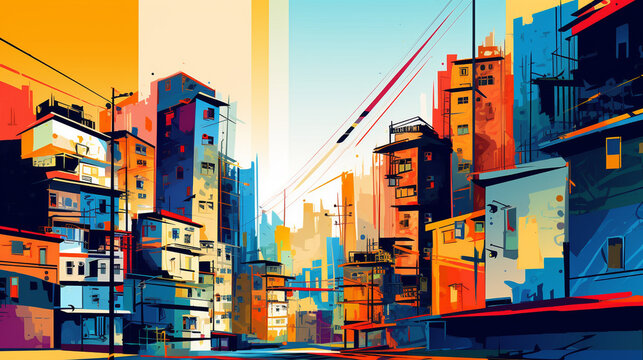 Abstract residential town pop art illustration