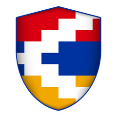 Artsakh flag in shield shape. Vector illustration.