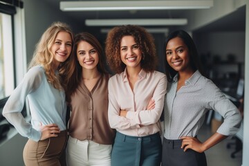 Fototapeta premium Group of casual business teamwork men and women looking at camera with crossed arms in office, New generation of energetic entrepreneurs concept.
