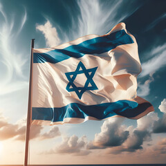 israeli flag in the wind - obrazy, fototapety, plakaty