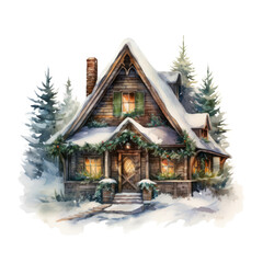 a picture of a winter house painted with watercolor paints