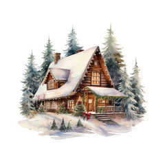 Fototapeta premium a picture of a winter house painted with watercolor paints