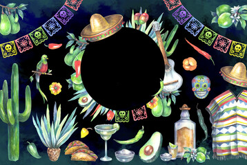 Black banner horizontal mexican fiesta