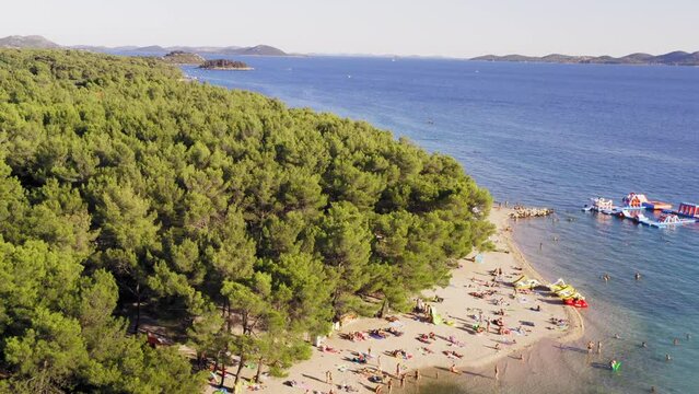 Beach with the pine forest near Pakostane, Adriatic coast in Croatia