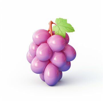 Cute plastic purple grape fruit stylized 3d render illustration in pastel colors isolated on white background	