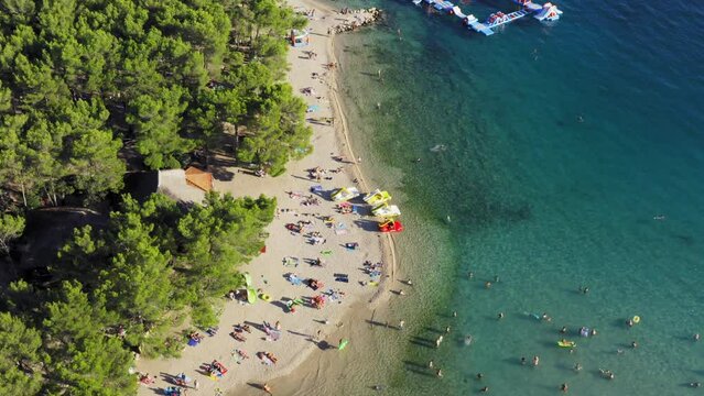 Beach with the pine forest near Pakostane, Adriatic coast in Croatia