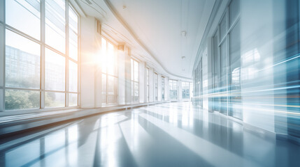 Moderne Halle, Flur, Licht, Sonne, Hintergrund, Fenster, Hell, generative AI	