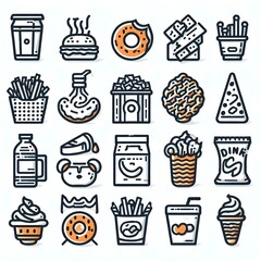 Snack Or Junk Food Icons Thin Line Set- Generative AI