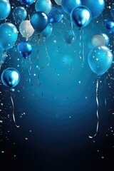 Holiday background with balloons and confetti. Celebration, party, birthday greeting card idea