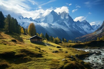 French Alps reveal awe inspiring beauty with towering peaks and valleys - obrazy, fototapety, plakaty