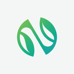 modern letter N nature leaf green eco logo design