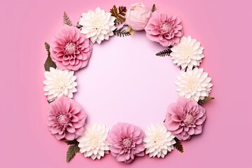Romantic floral frame. Pink blossoms for greeting cards. Springtime elegance. Floral border in white. Blooming beauty. Flowers for card design