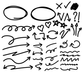 Set of arrows in doodle style, vector illustration