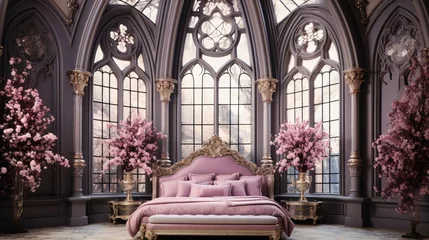 Fotobehang luxurious bedroom with gothic window © CROCOTHERY