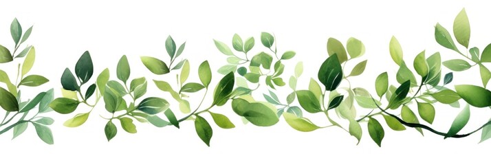 border of green leaves in watercolor style. 