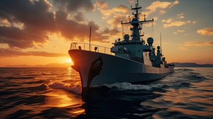 Navy ship on the open sea, Ready for military operations. - obrazy, fototapety, plakaty