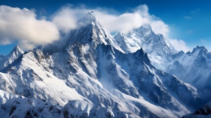Panoramic view of the snowy mountains of the Caucasus, Russia