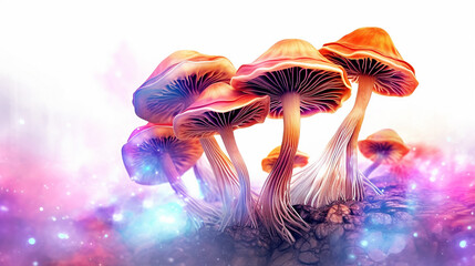psilocybin hallucinogenic mushrooms multicolored illustration design isolated on a white background.