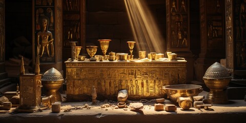 Gleaming treasures inside an ancient Egyptian tomb