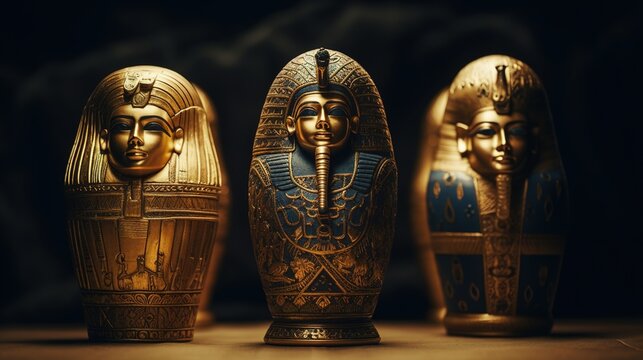 Golden canopic jars with heads of ancient deities
