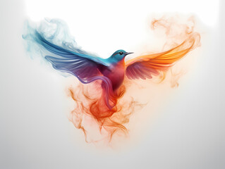 Bird with wings made of smoke aerosols multicolor, minimalism, surrealism