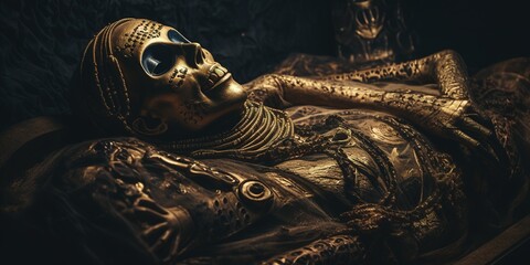 Mummy in intricately designed sarcophagus - obrazy, fototapety, plakaty