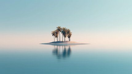 lonely little island with palm trees in the sea minimalism landscape. - obrazy, fototapety, plakaty