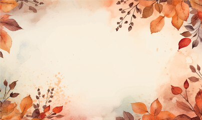 watercolor autumn background, leaves, orange, frame, template for design