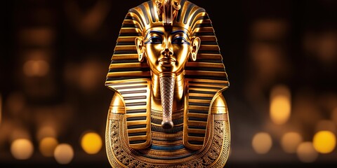 Obraz premium Pharaoh Tutankhamun's golden death mask glowing mysteriously